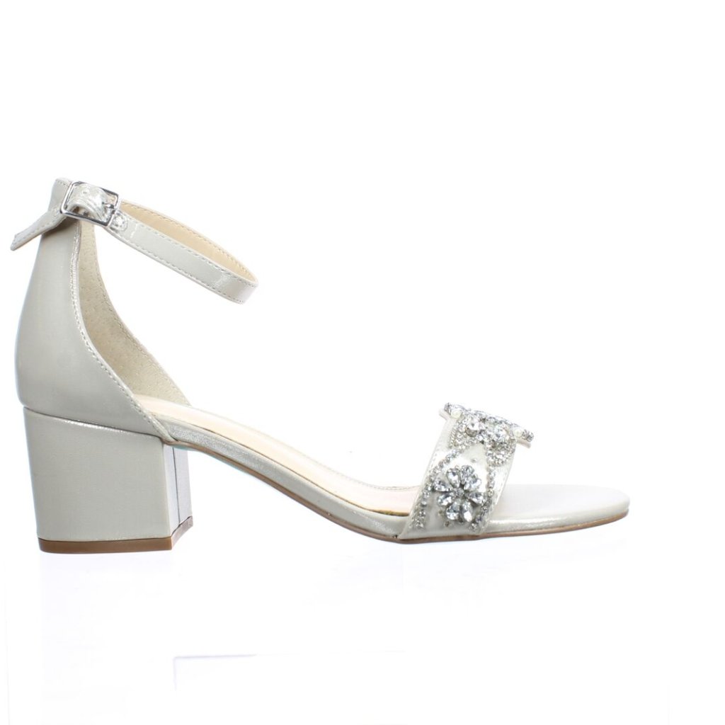 Betsey Johnson Womens Mel Silver Ankle Strap Heels Size 8.5 (Wide)